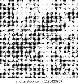 Halftone texture is black and white. The background is abstract of dots. Chaotic monochrome vector pattern