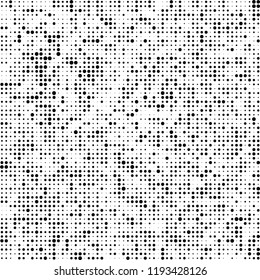 Halftone texture is black and white. The background is abstract of dots. Chaotic monochrome vector pattern