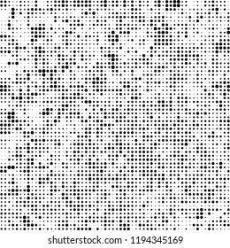 Halftone texture is black and white. The background is abstract of dots. Chaotic monochrome vector pattern