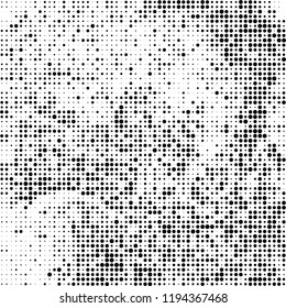 Halftone texture is black and white. The background is abstract of dots. Chaotic monochrome vector pattern