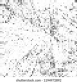 Halftone texture is black and white. The background is abstract of dots. Chaotic monochrome vector pattern