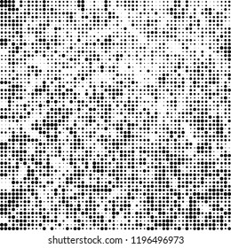 Halftone texture is black and white. The background is abstract of dots. Chaotic monochrome vector pattern