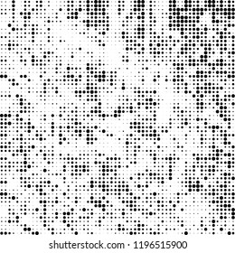 Halftone texture is black and white. The background is abstract of dots. Chaotic monochrome vector pattern