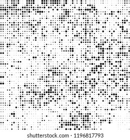 Halftone texture is black and white. The background is abstract of dots. Chaotic monochrome vector pattern