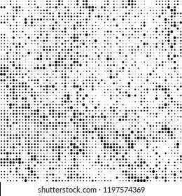 Halftone texture is black and white. The background is abstract of dots. Chaotic monochrome vector pattern