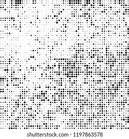 Halftone texture is black and white. The background is abstract of dots. Chaotic monochrome vector pattern