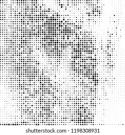 Halftone texture is black and white. The background is abstract of dots. Chaotic monochrome vector pattern
