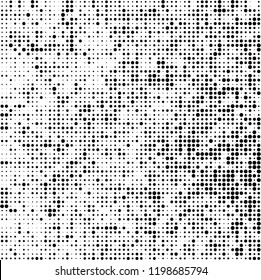 Halftone texture is black and white. The background is abstract of dots. Chaotic monochrome vector pattern