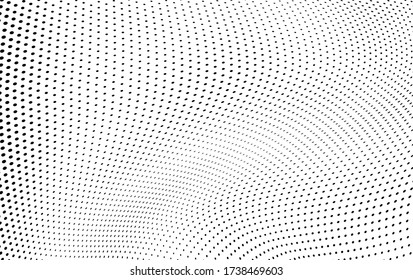Halftone texture is black and white. Background of dots of chaotic waves. Abstract pop art template. Vector pattern for printing on posters, labels, fabric
