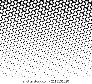 The halftone texture is black and white. Monochrome abstract, chaotic texture. Waves of dots on a white background, abstract halftone