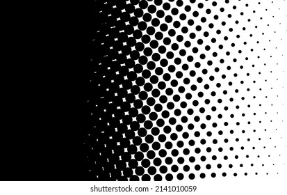 The halftone texture is black and white. Monochrome abstract, chaotic texture. Waves of dots on a white background, abstract halftone