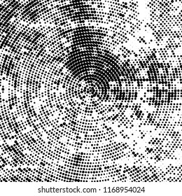 Halftone texture is black and white. The pattern is radially positioned. Vector abstract background