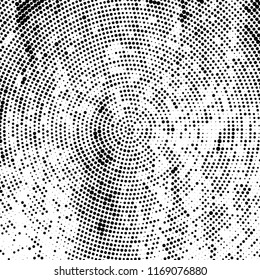 Halftone texture is black and white. The pattern is radially positioned. Vector abstract background