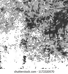 Halftone texture is black and white. The pattern is radially positioned. Vector abstract background