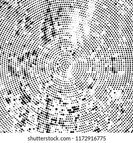 Halftone texture is black and white. The pattern is radially positioned. Vector abstract background