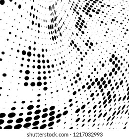 Halftone texture is black and white. The pattern of the ink points are randomly arranged. Vector monochrome background. Abstract the surface of chaos