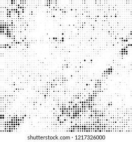 Halftone texture is black and white. The pattern of the ink points are randomly arranged. Vector monochrome background. Abstract the surface of chaos