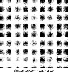 Halftone texture is black and white. The pattern of the ink points are randomly arranged. Vector monochrome background. Abstract the surface of chaos