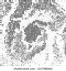 Halftone texture is black and white. The pattern of the ink points are randomly arranged. Vector monochrome background. Abstract the surface of chaos