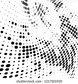 Halftone texture is black and white. The pattern of the ink points are randomly arranged. Vector monochrome background. Abstract the surface of chaos
