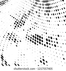 Halftone texture is black and white. The pattern of the ink points are randomly arranged. Vector monochrome background. Abstract the surface of chaos