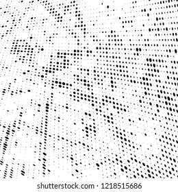 Halftone texture is black and white. The pattern of the ink points are randomly arranged. Vector monochrome background. Abstract the surface of chaos
