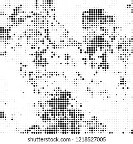 Halftone texture is black and white. The pattern of the ink points are randomly arranged. Vector monochrome background. Abstract the surface of chaos