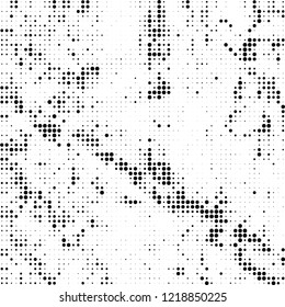 Halftone texture is black and white. The pattern of the ink points are randomly arranged. Vector monochrome background. Abstract the surface of chaos