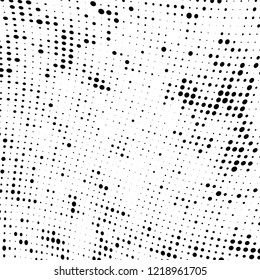 Halftone texture is black and white. The pattern of the ink points are randomly arranged. Vector monochrome background. Abstract the surface of chaos