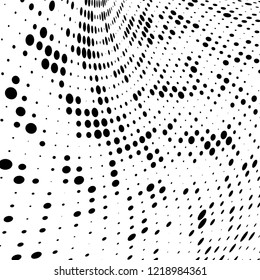 Halftone texture is black and white. The pattern of the ink points are randomly arranged. Vector monochrome background. Abstract the surface of chaos