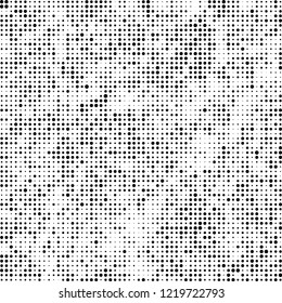 Halftone texture is black and white. The pattern of the ink points are randomly arranged. Vector monochrome background. Abstract the surface of chaos