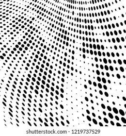 Halftone texture is black and white. The pattern of the ink points are randomly arranged. Vector monochrome background. Abstract the surface of chaos