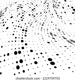 Halftone texture is black and white. The pattern of the ink points are randomly arranged. Vector monochrome background. Abstract the surface of chaos