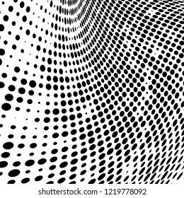 Halftone texture is black and white. The pattern of the ink points are randomly arranged. Vector monochrome background. Abstract the surface of chaos