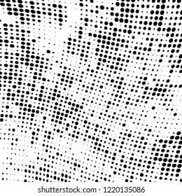 Halftone texture is black and white. The pattern of the ink points are randomly arranged. Vector monochrome background. Abstract the surface of chaos