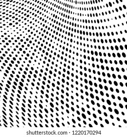 Halftone texture is black and white. The pattern of the ink points are randomly arranged. Vector monochrome background. Abstract the surface of chaos