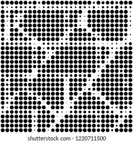 Halftone texture is black and white. The pattern of the ink points are randomly arranged. Vector monochrome background. Abstract the surface of chaos