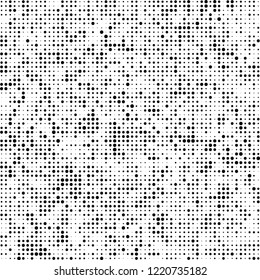 Halftone texture is black and white. The pattern of the ink points are randomly arranged. Vector monochrome background. Abstract the surface of chaos