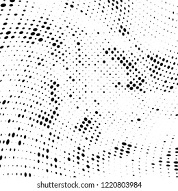 Halftone texture is black and white. The pattern of the ink points are randomly arranged. Vector monochrome background. Abstract the surface of chaos