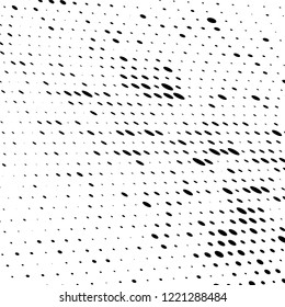 Halftone texture is black and white. The pattern of the ink points are randomly arranged. Vector monochrome background. Abstract the surface of chaos