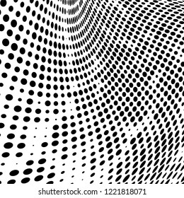 Halftone texture is black and white. The pattern of the ink points are randomly arranged. Vector monochrome background. Abstract the surface of chaos