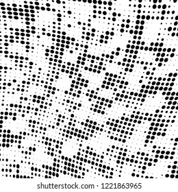 Halftone texture is black and white. The pattern of the ink points are randomly arranged. Vector monochrome background. Abstract the surface of chaos