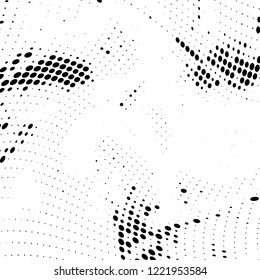 Halftone texture is black and white. The pattern of the ink points are randomly arranged. Vector monochrome background. Abstract the surface of chaos