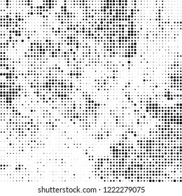 Halftone texture is black and white. The pattern of the ink points are randomly arranged. Vector monochrome background. Abstract the surface of chaos