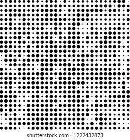 Halftone texture is black and white. The pattern of the ink points are randomly arranged. Vector monochrome background. Abstract the surface of chaos