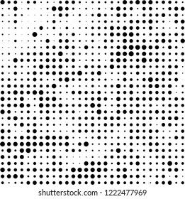 Halftone texture is black and white. The pattern of the ink points are randomly arranged. Vector monochrome background. Abstract the surface of chaos