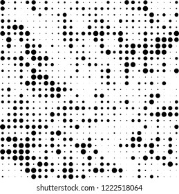 Halftone texture is black and white. The pattern of the ink points are randomly arranged. Vector monochrome background. Abstract the surface of chaos