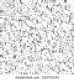 Halftone texture is black and white. The pattern of the ink points are randomly arranged. Vector monochrome background. Abstract the surface of chaos