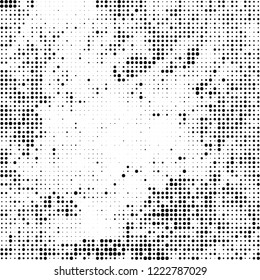 Halftone texture is black and white. The pattern of the ink points are randomly arranged. Vector monochrome background. Abstract the surface of chaos