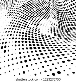 Halftone texture is black and white. The pattern of the ink points are randomly arranged. Vector monochrome background. Abstract the surface of chaos